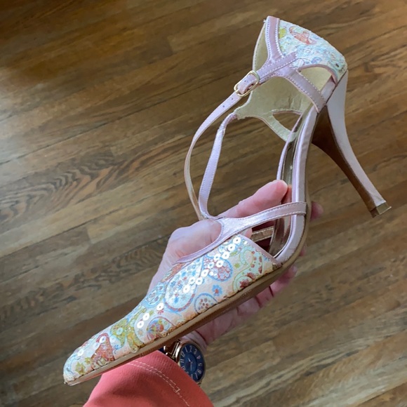 Pink paisley satin & clear sequin glitter & straps - Picture 7 of 8